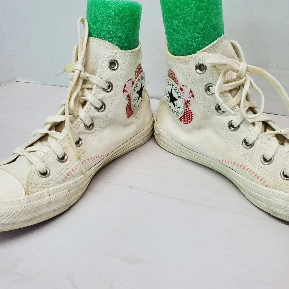 Converse Chuck Taylor All Star High‎ Top Sneakers White Pink Floral Size 8 - Picture 9 of 16